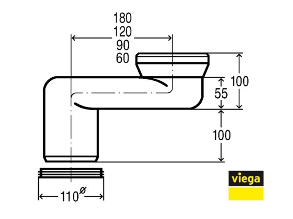 CODO DESPLAZAMIENTO 180mm 90º PARA INODORO VIEGA