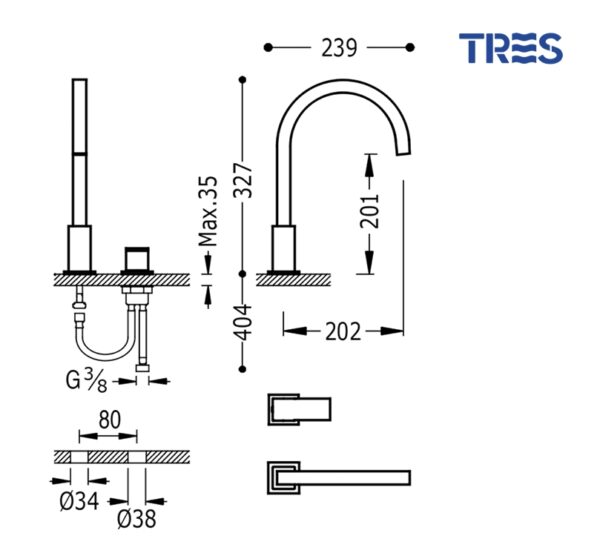 MONOMANDO LAVABO CON MANDO SEPARADO EXCLUSIVE TRES