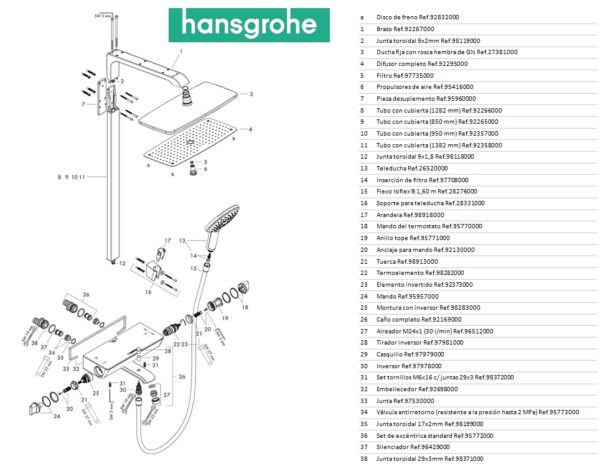 COLUMNA TERMOSTATICA SHOWERPIPE BAÑO RAINDANCE E 360 HANSGROHE