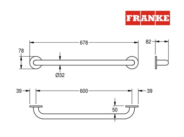 BARRA SUJECION 60cm ACERO INOX CONTINA FRANKE