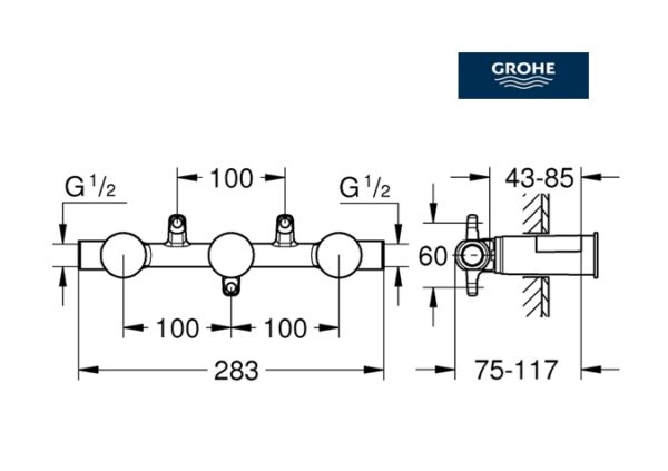 PARTE EMPOTRADA BATERIA LAVABO MURAL GROHE