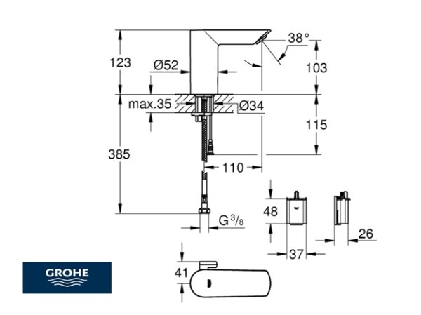 MEZCLADOR LAVABO ELECTRONICO BAU COSMOPOLITAN GROHE