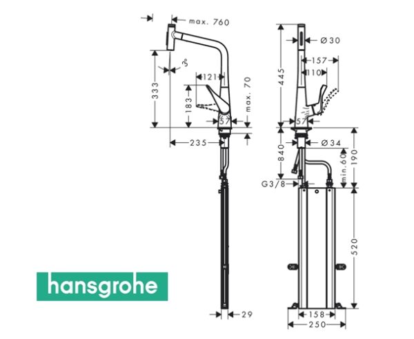 MONOMANDO COCINA EXTRAIBLE METRIS SELECT HANSGROHE