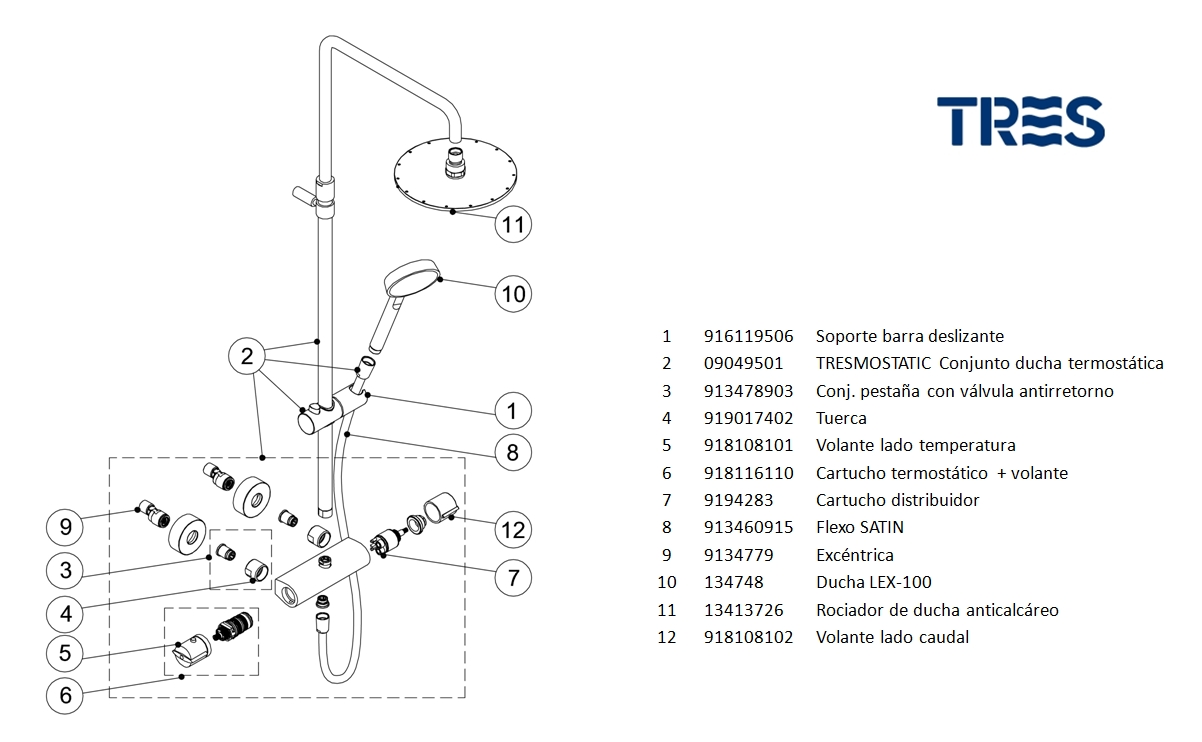 COLUMNA DUCHA ESCALA3 TERMOSTÁTICA INVERSA - ARCOBAÑ