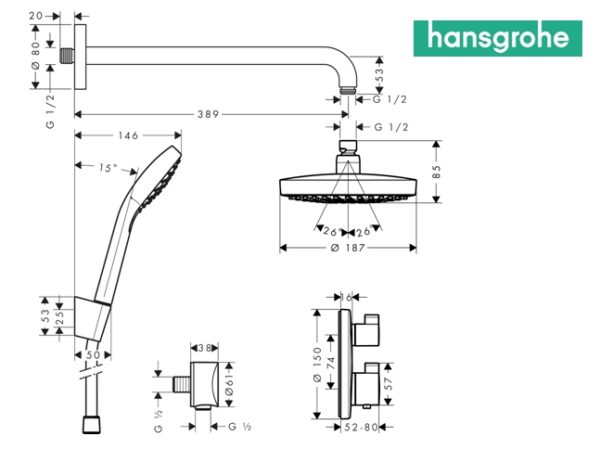 HANSGROHE CROMA SELECT S KIT TERMOSTATICA DUCHA EMPOTRADO - Imagen 2