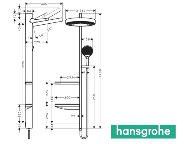 HANSGROHE RAINFINITY SHOWERPIPE 360 1jet POWDERRAIN - Imagen 3