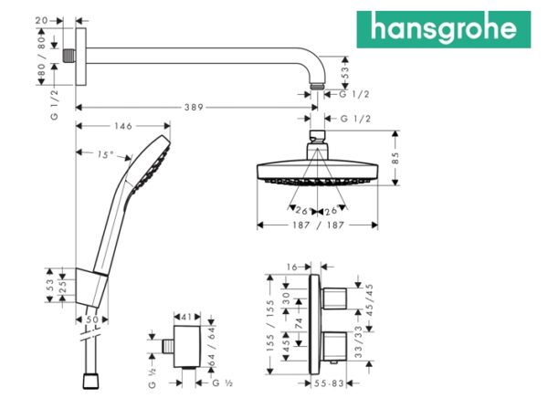 HANSGROHE CROMA SELECT S KIT TERMOSTATICA DUCHA EMPOTRADO - Imagen 2