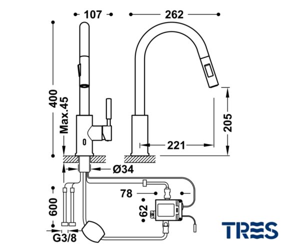 TRES STANDARD MONOMANDO COCINA EXTRAIBLE ELECTRONICO - Imagen 2