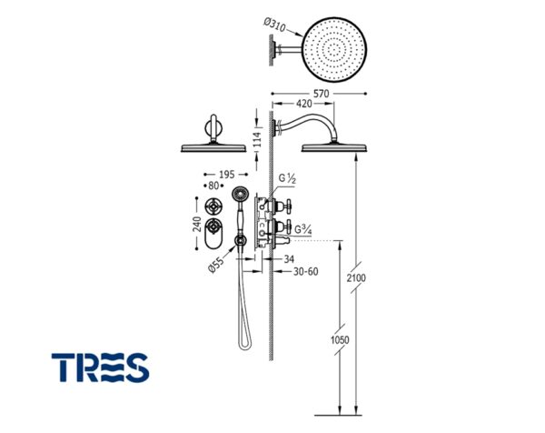TRES CLASIC KIT TERMOSTATICA DUCHA - Imagen 6