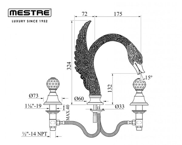 BRONCES MESTRE CISNE BATERIA AMERICANA LAVABO - Imagen 2