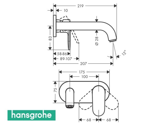 HANSGROHE VERNIS BLEND MONOMANDO LAVABO MURAL - Imagen 3