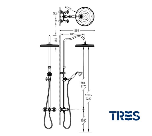 TRES CLASIC COLUMNA DUCHA TELESCOPICA - Imagen 2