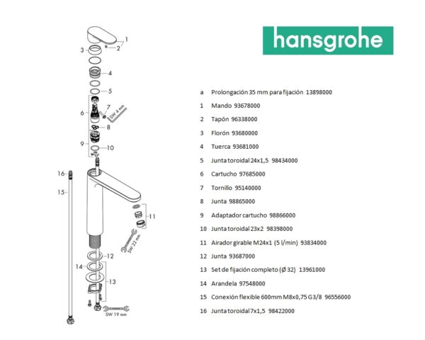 HANSGROHE VERNIS BLEND MONOMANDO LAVABO 190 - Imagen 4