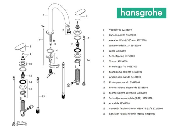 HANSGROHE VERNIS BLEND BATERIA AMERICANA LAVABO - Imagen 4