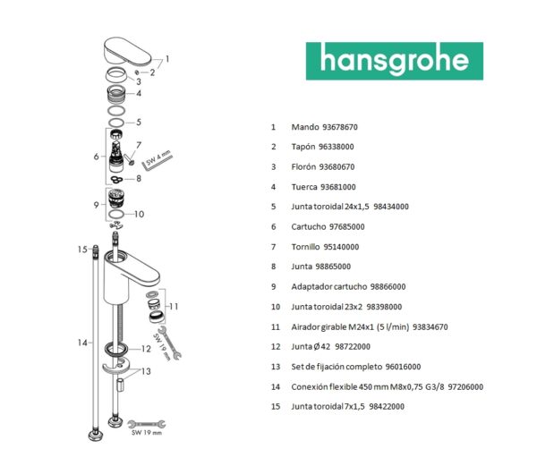HANSGROHE VERNIS BLEND MONOMANDO LAVABO 70 - Imagen 4