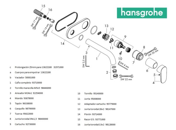 HANSGROHE VERNIS BLEND MONOMANDO LAVABO MURAL - Imagen 4