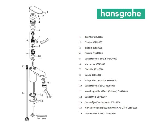 HANSGROHE VERNIS BLEND MONOMANDO LAVABO 100 - Imagen 4