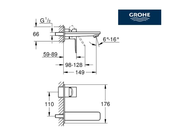 GROHE LINEARE MONOMANDO LAVABO MURAL - Imagen 3