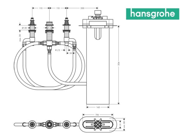 HANSGROHE SET BASICO EMPOTRADO 4 AGUJEROS BAÑERA - Imagen 2