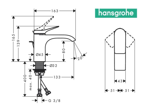 HANSGROHE VIVENIS MONOMANDO LAVABO 80 BLANCO MATE - Imagen 2