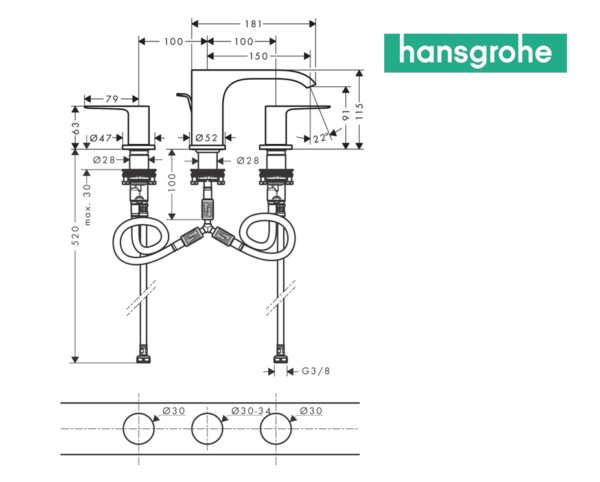 HANSGROHE VIVENIS BATERIA AMERICANA LAVABO - Imagen 4