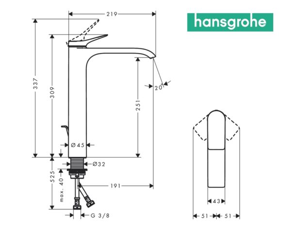 HANSGROHE VIVENIS MONOMANDO LAVABO 250 NEGRO MATE - Imagen 2