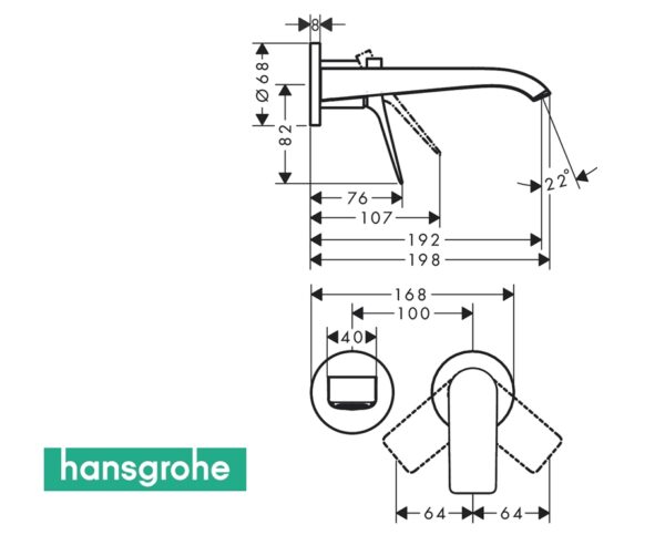 HANSGROHE VIVENIS MONOMANDO LAVABO MURAL NEGRO MATE - Imagen 2