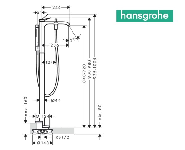 HANSGROHE VIVENIS MEZCLADOR MONOMANDO BAÑERA DE PIE - Imagen 4