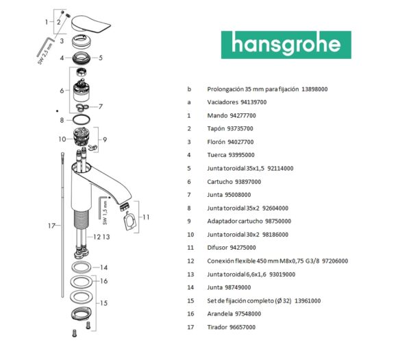 HANSGROHE VIVENIS MONOMANDO LAVABO 80 BLANCO MATE - Imagen 3