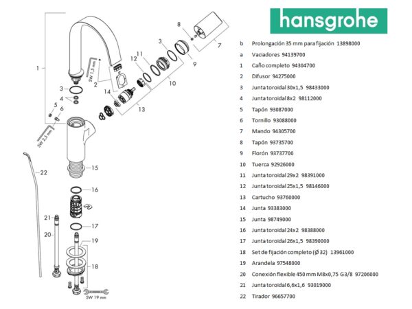 HANSGROHE VIVENIS MONOMANDO LAVABO 210 BLANCO MATE - Imagen 3