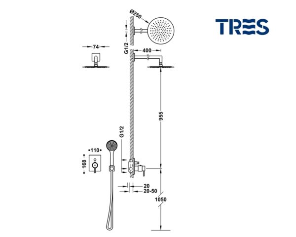 TRES KIT DUCHA TERMOSTATICA EMPOTRADO - Imagen 2