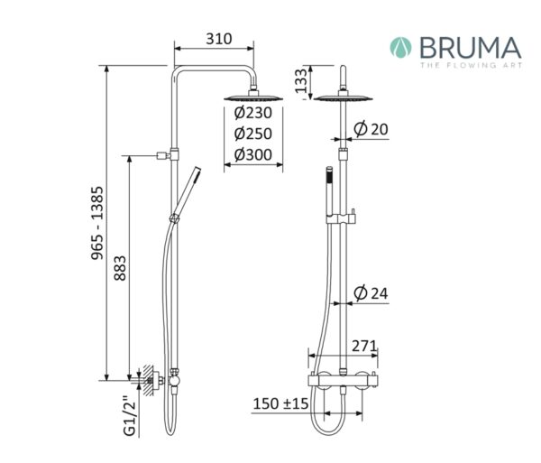 BRUMA ELO COLUMNA DUCHA TERMOSTATICA AJUSTABLE - Imagen 2
