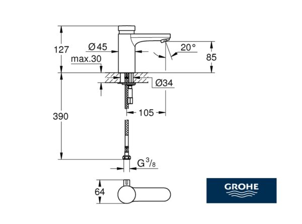 GROHE EUROSMART GRIFO LAVABO CON MEZCLADOR - Imagen 2