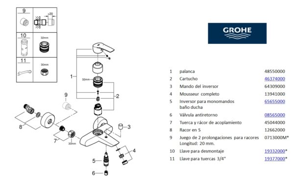 GROHE EUROSMART MONOMANDO BAÑO-DUCHA - Imagen 3
