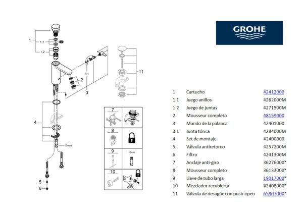GROHE EUROSMART GRIFO LAVABO CON MEZCLADOR - Imagen 3