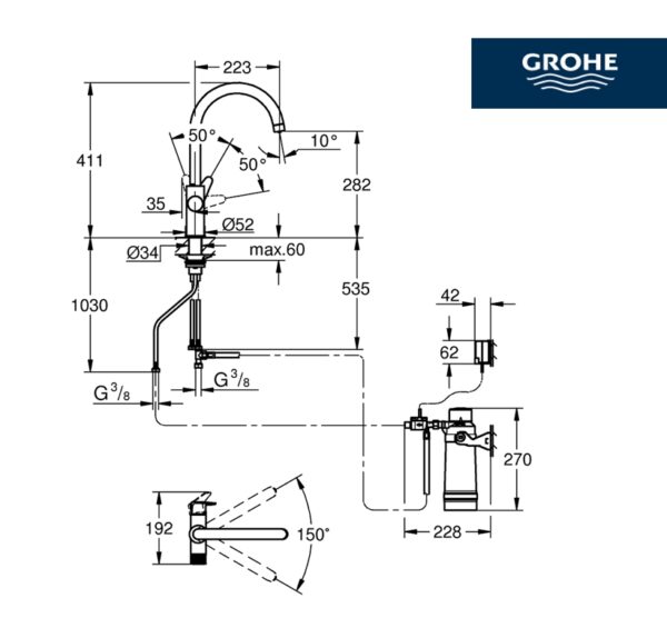 GROHE BLUE PURE BAUCURVE KIT MONOMANDO COCINA - Imagen 2