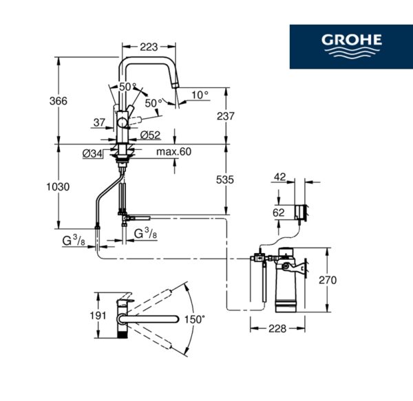 GROHE BLUE PURE EUROSMART KIT MONOMANDO COCINA - Imagen 2