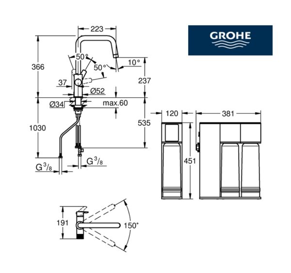 GROHE BLUE PURE EUROSMART MONOMANDO COCINA OSMOSIS INVERSA y MINERALIZACION - Imagen 2