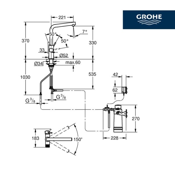 GROHE BLUE PURE MINTA KIT MONOMANDO COCINA - Imagen 2