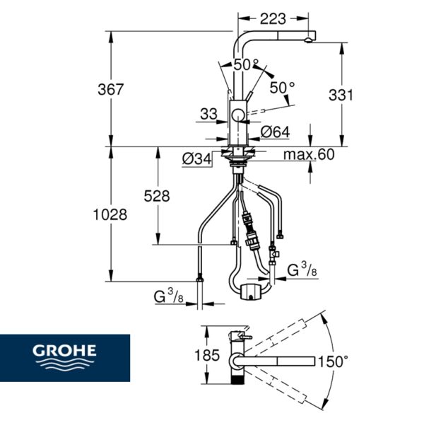 GROHE BLUE PURE MINTA MONOMANDO COCINA EXTRAIBLE - Imagen 3