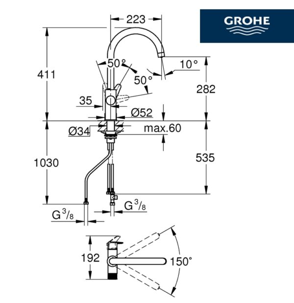 GROHE BLUE PURE BAUCURVE MONOMANDO COCINA - Imagen 3