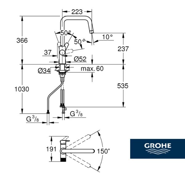 GROHE BLUE PURE EUROSMART MONOMANDO COCINA - Imagen 3
