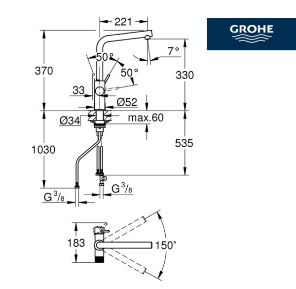 GROHE BLUE PURE MINTA MONOMANDO COCINA - Imagen 3