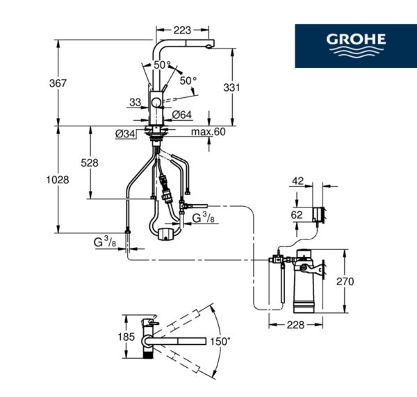 GROHE BLUE PURE MINTA KIT MONOMANDO COCINA - Imagen 2