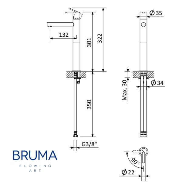BRUMA LEAF MONOMANDO ALTO PARA LAVABO - Imagen 2
