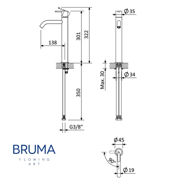 BRUMA X-ALPHA MONOMANDO REPISA PARA LAVABO INOX - Imagen 2