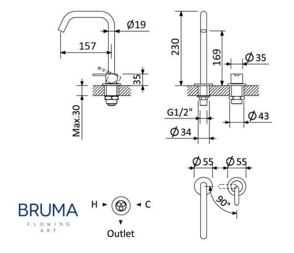 BRUMA X-ALPHA MONOMANDO REPISA PARA LAVABO INOX - Imagen 3