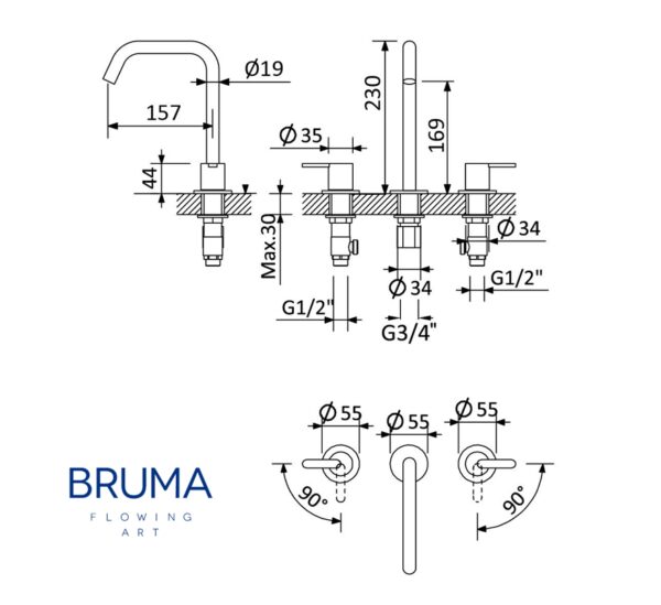 BRUMA X-ALPHA BATERIA AMERICANA PARA LAVABO INOX - Imagen 2
