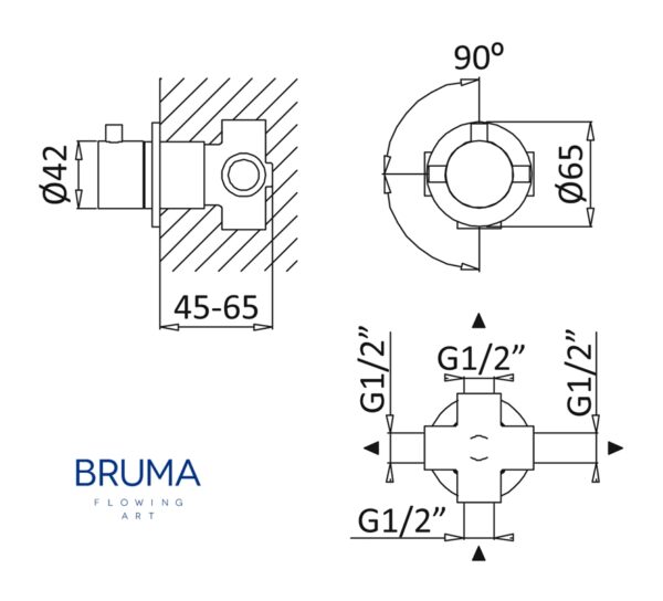 BRUMA LUSITANO INVERSOR BAÑO-DUCHA EMPOTRADO 3 VIAS - Imagen 2