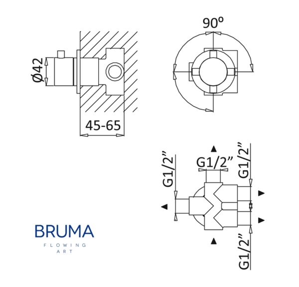 BRUMA LUSITANO INVERSOR BAÑO-DUCHA EMPOTRADO 4 VIAS - Imagen 2